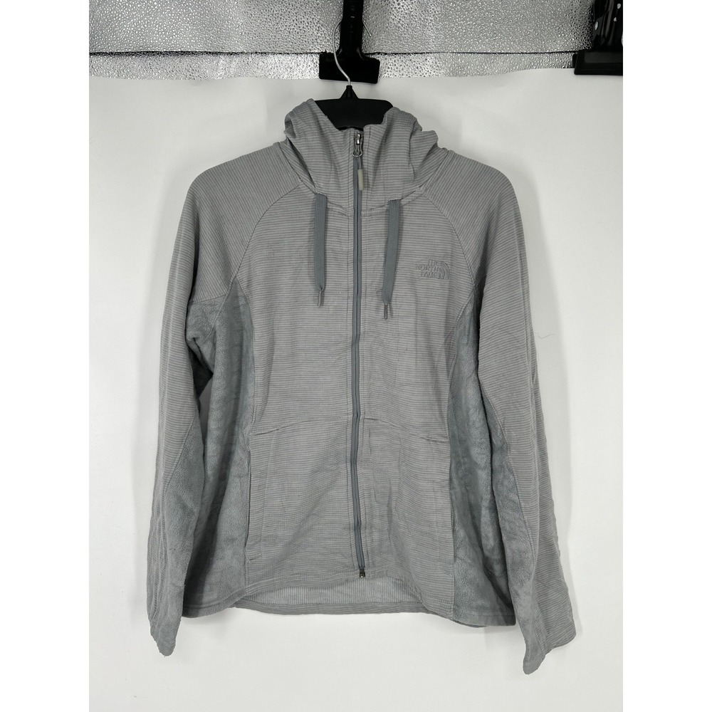 The North Face Hoodie Jacket Womens Large Grey Lightweight Ribbed Full Zip Up